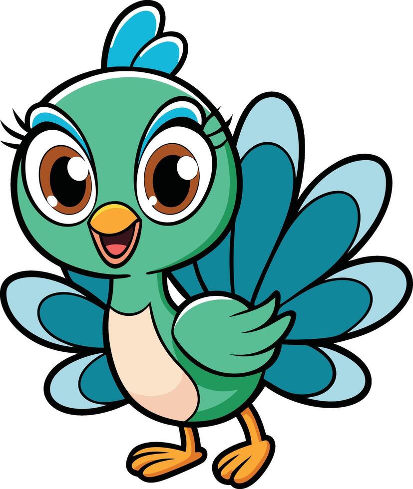Cartoon bird with big eyes and blue feathers vector