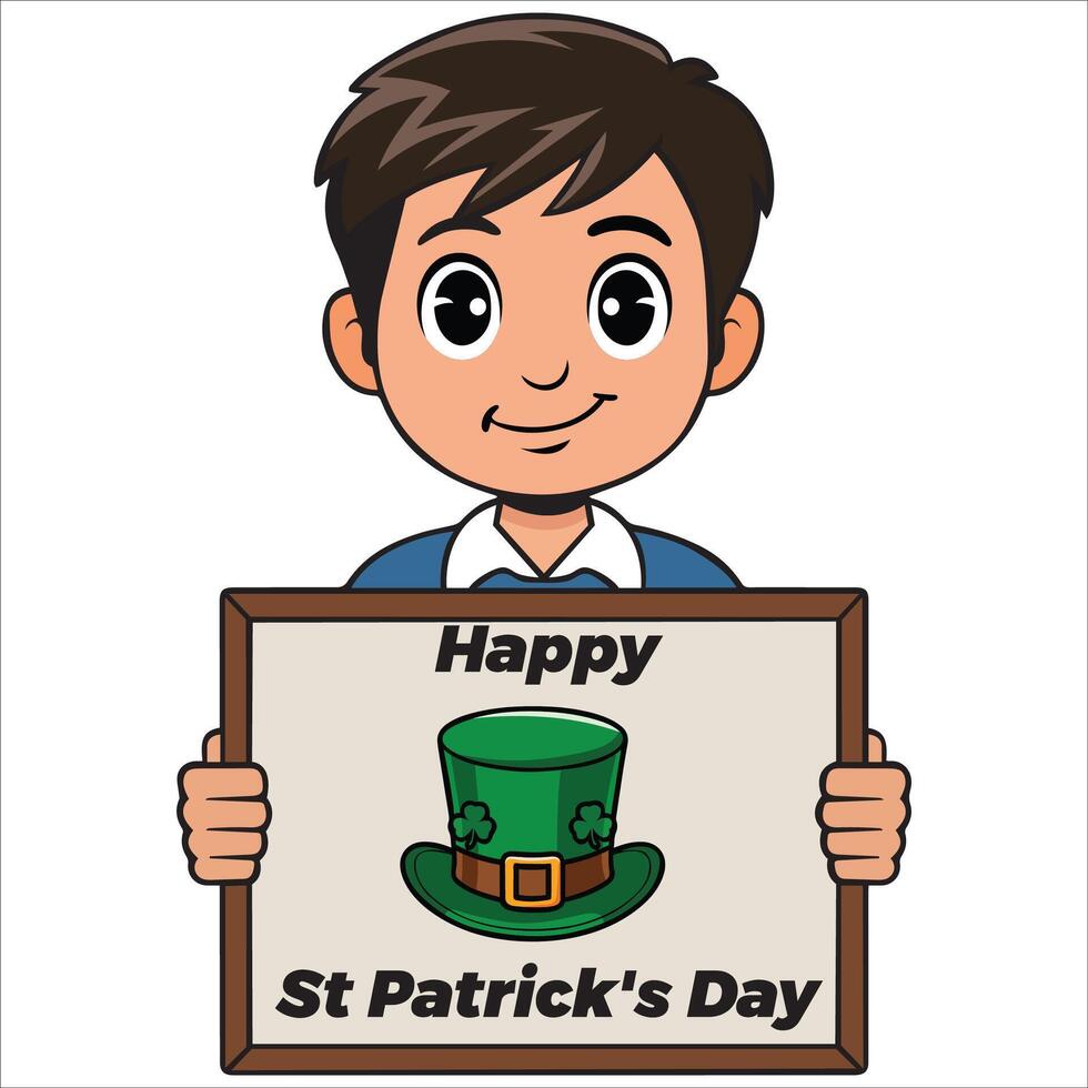 Smiling Boy Holding a Sign That Says Happy St Patrick's Day vector