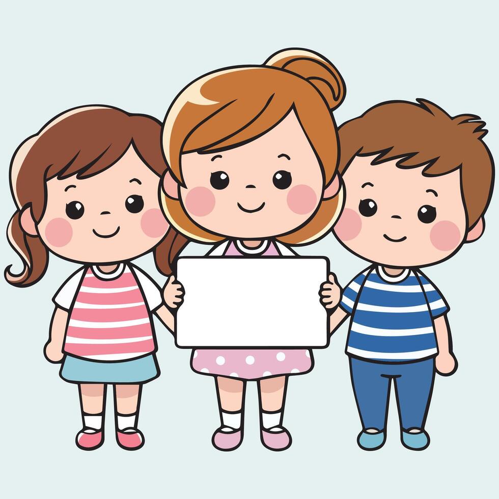 Trio of Happy Kids Holding a Blank Board vector