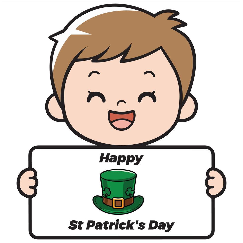 Cheerful Boy Holding a St. Patrick's Day Greeting Board vector