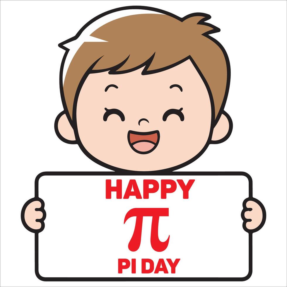 Smiling Boy Holding a Sign That Says Pi Day vector