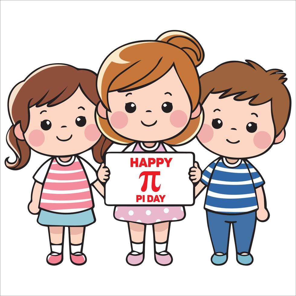 Cheerful Group Holding a Pi Day Greeting Board vector