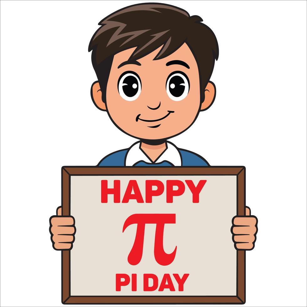 Smiling Kid Displaying a Pi Day Message vector