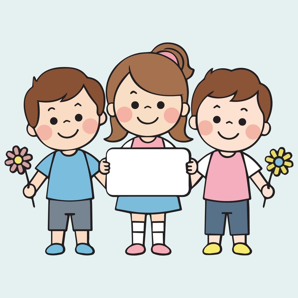 Three Cheerful Kids with an Empty Sign vector