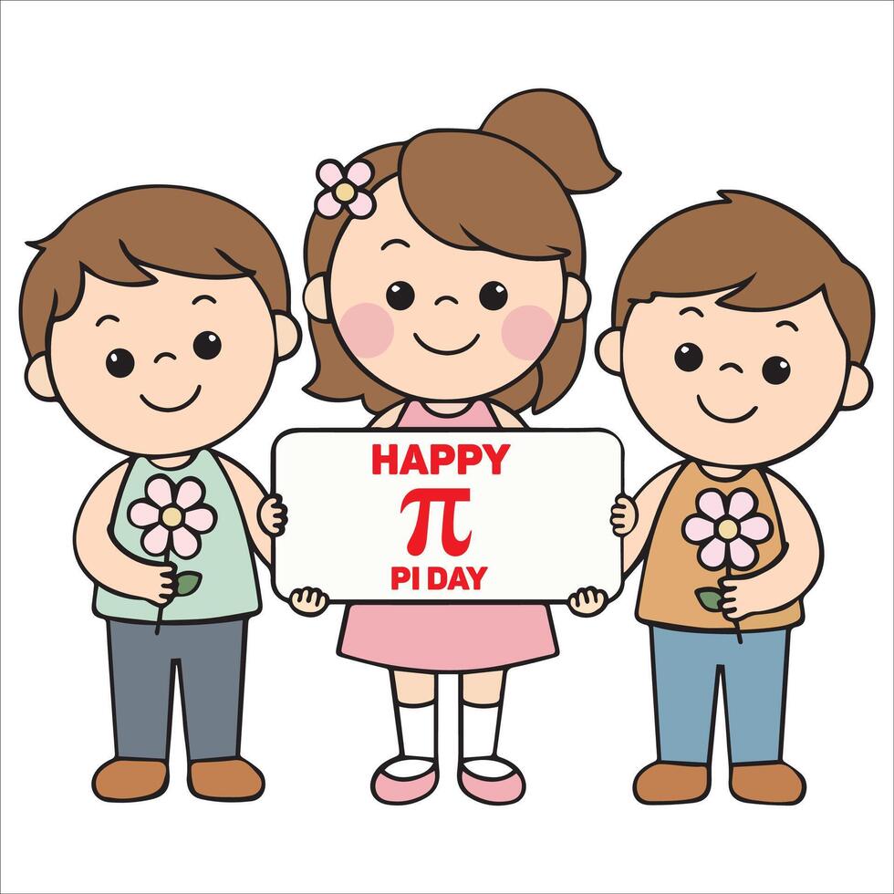 Playful Group Displaying a Pi Day Greeting Board vector