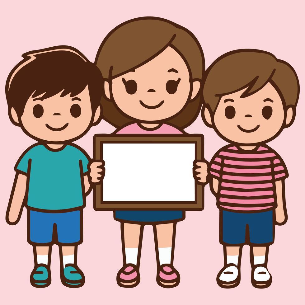 Group of Kids Showing Blank Poster vector