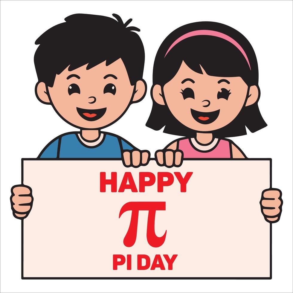 Smiling Duo Displaying a Pi Day Message vector
