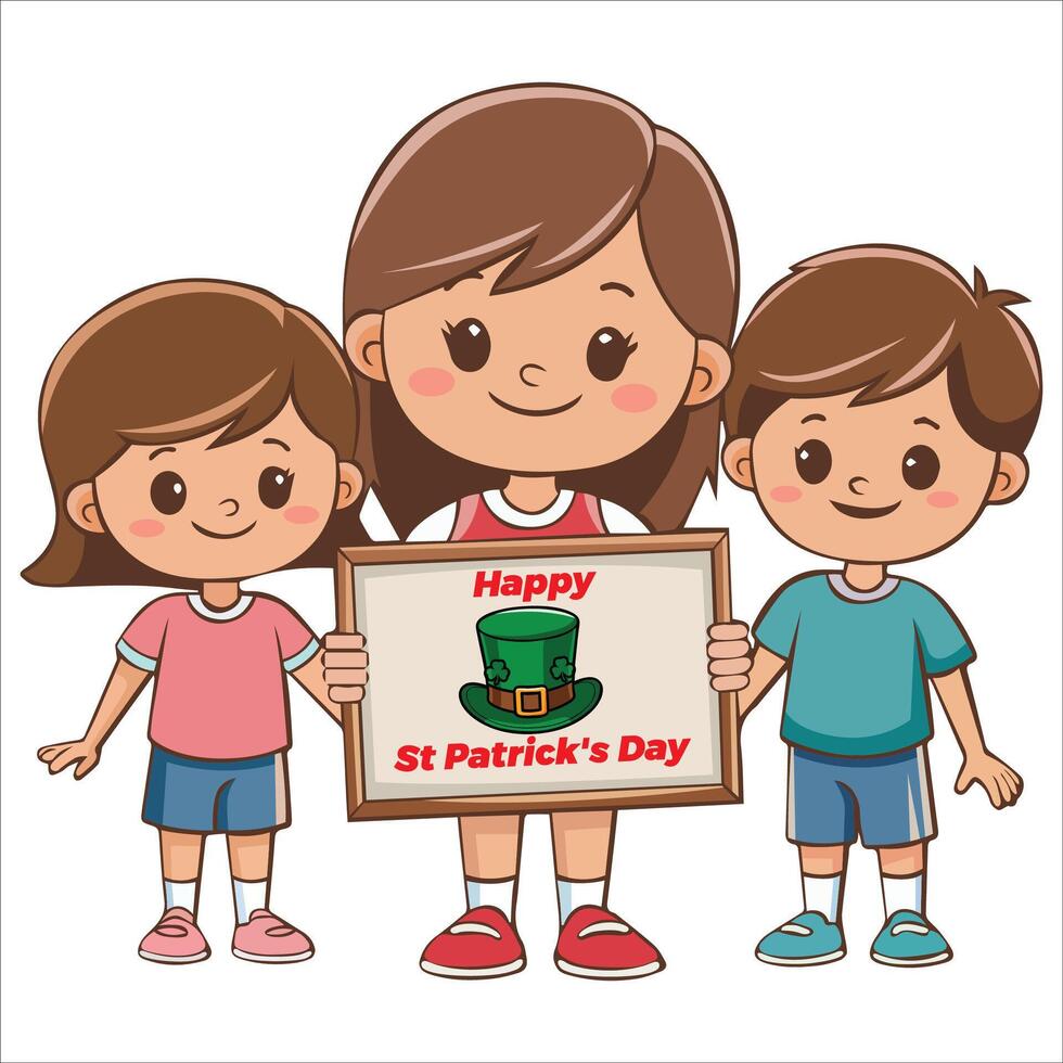 Cute Trio Holding a Happy St. Patrick's Day Signboard vector
