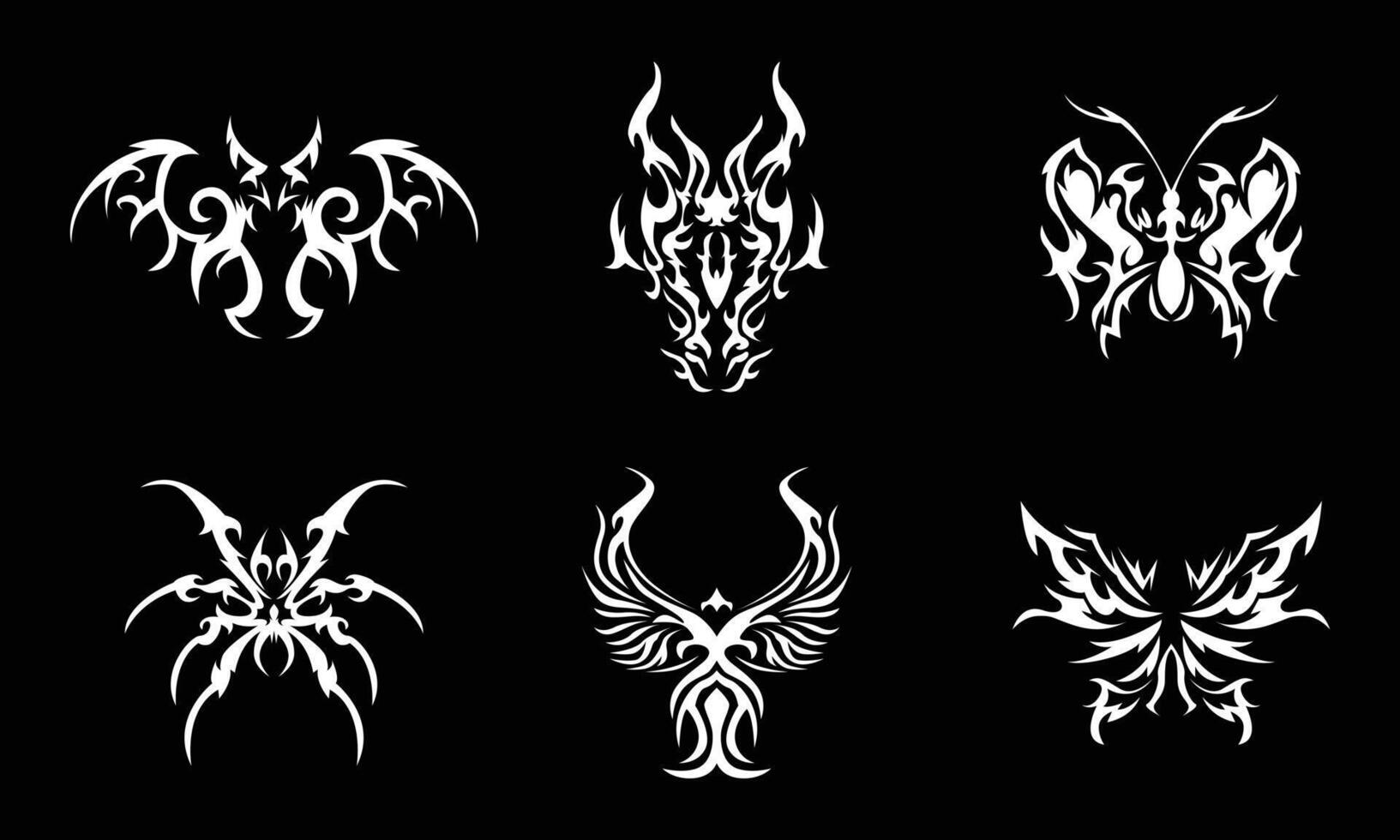 Collection of abstract animal tribal tattoo variations vector