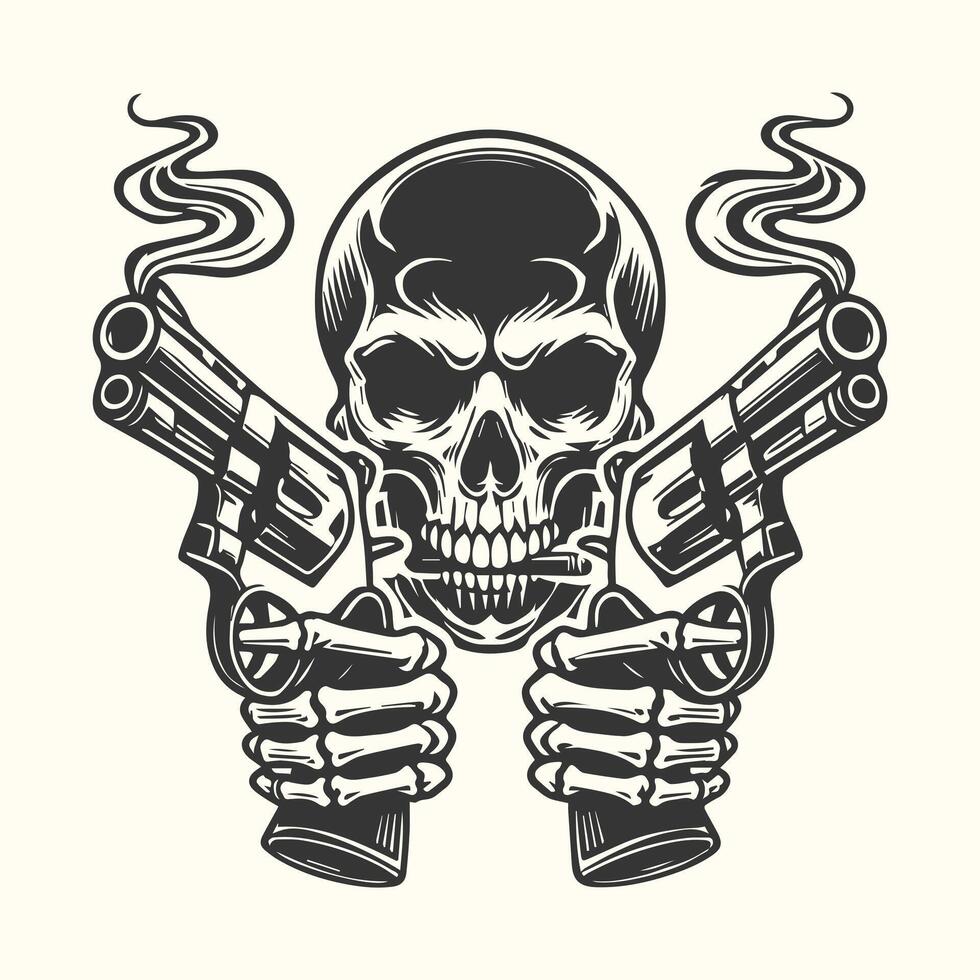 Skull with guns and smoke on a white background vector