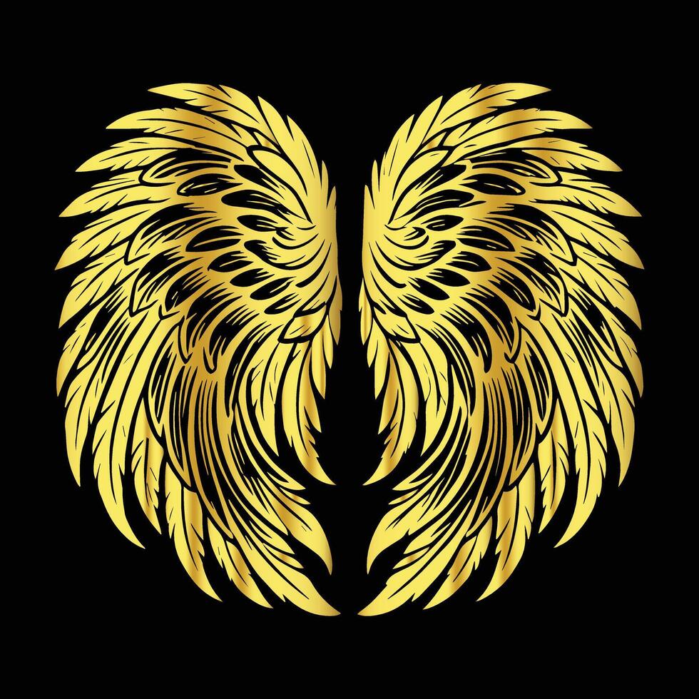Golden angel wings on black background vector