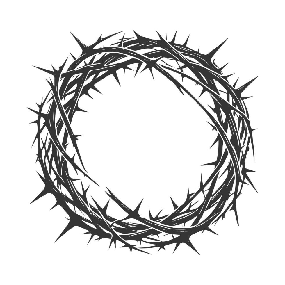 A crown of thorns is shown in black and white vector