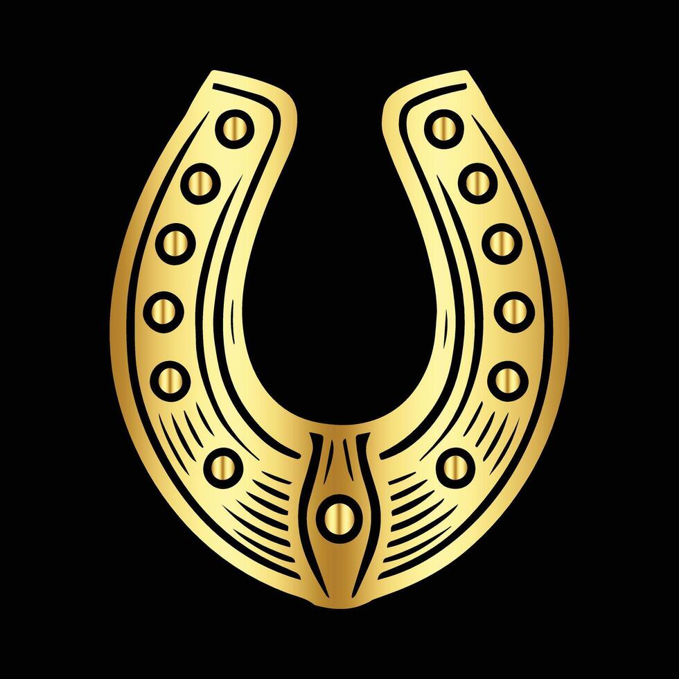 Golden horseshoe icon on black background vector