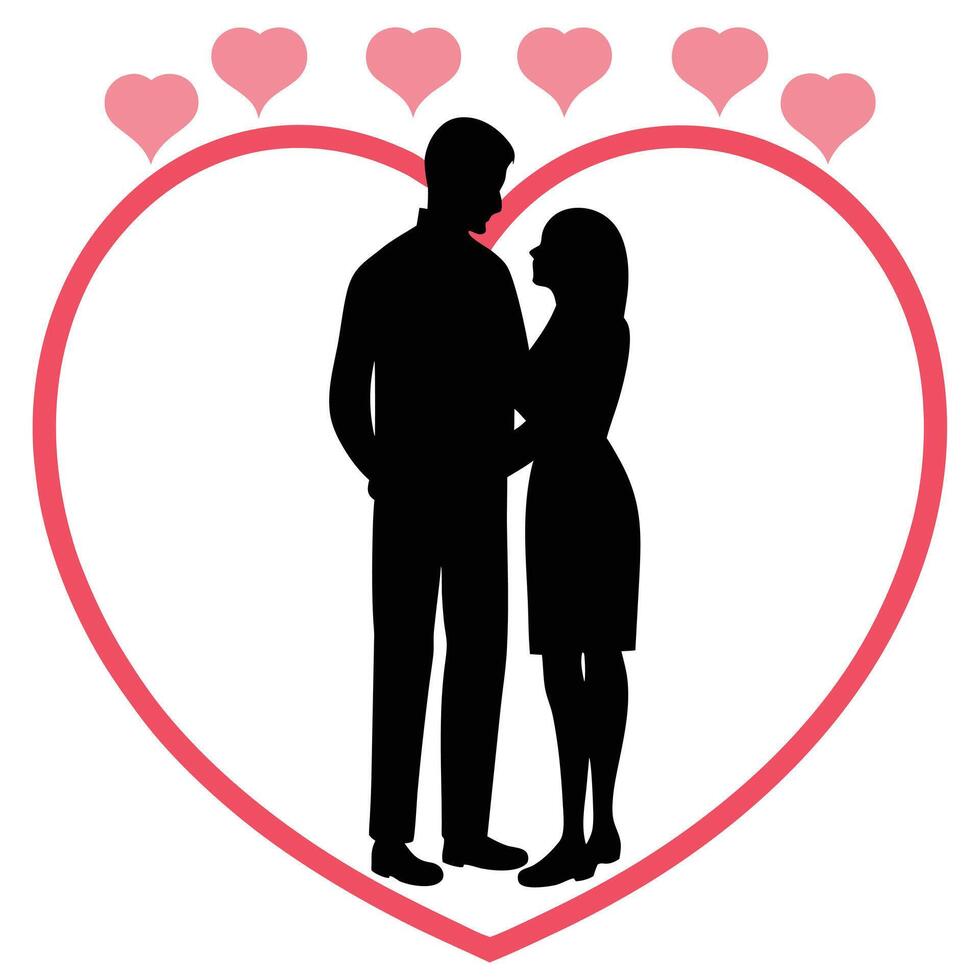 A couple is standing in front of a heart shaped frame vector