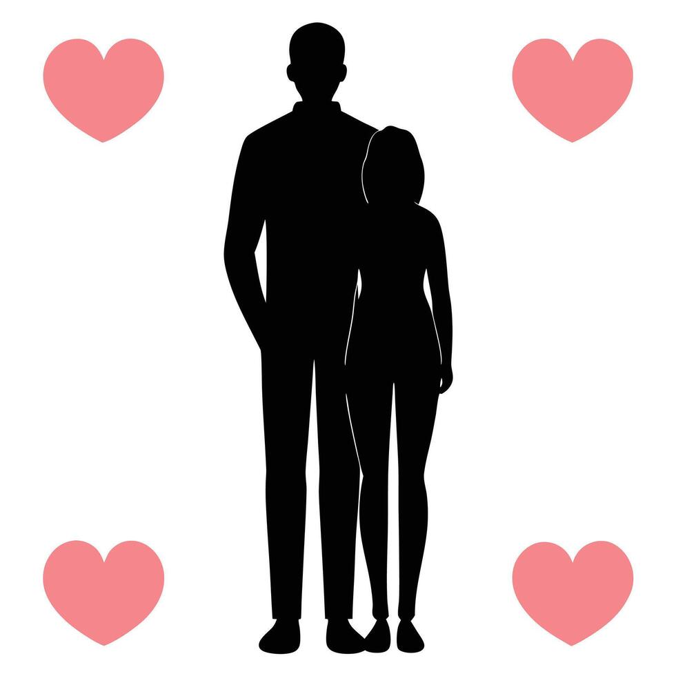 A man and woman are standing in front of a heart vector