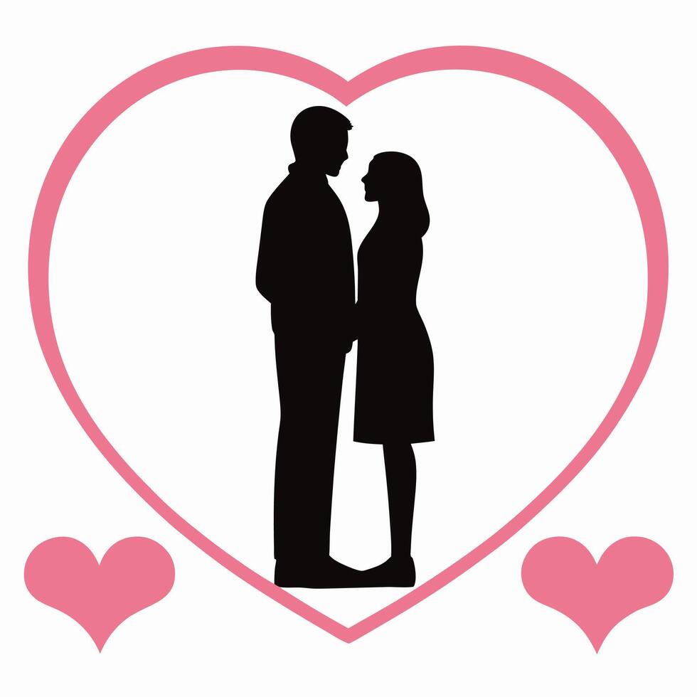 A silhouette of a couple standing in front of a heart vector