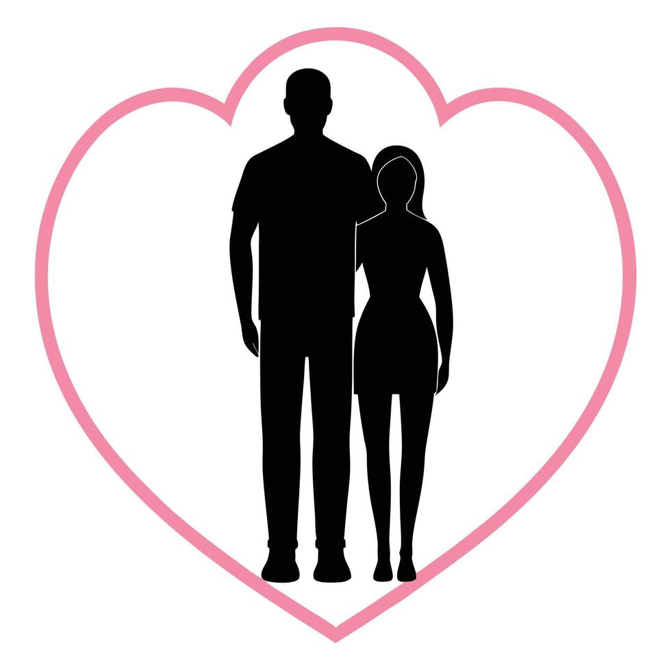 A man and woman standing in front of a heart vector