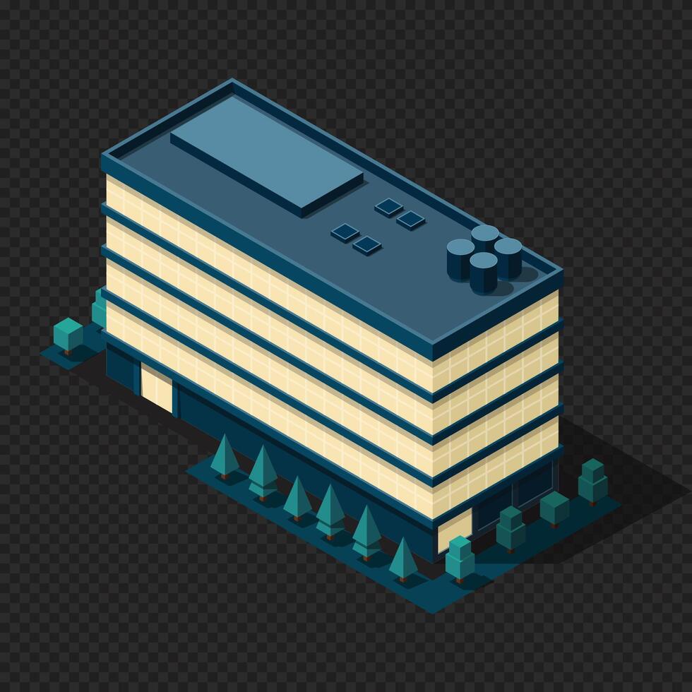 Isometric city building at night. Isometric modern building. Skyscraper building or business office. illustration vector