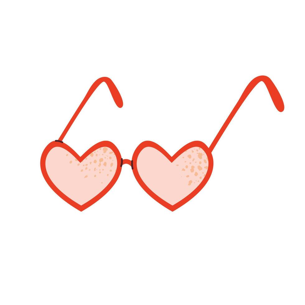 Valentine's Day illustration of heart-shaped sunglasses. Trendy romantic accessory, perfect for holiday cards, invitations, posters, and social media. Flat design isolated on white background. vector