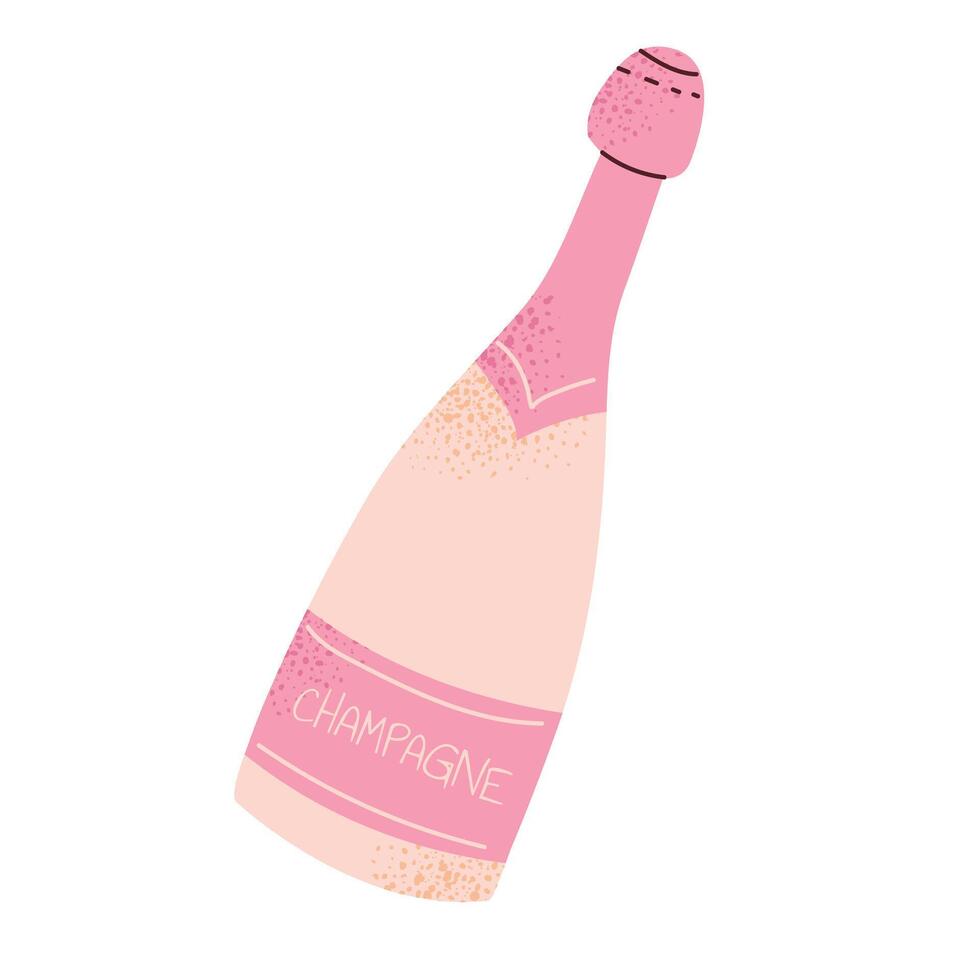 Valentine's Day illustration of a champagne bottle. Romantic and elegant drink symbol, perfect for holiday cards, invitations, posters, and social media. Flat design isolated on white background. vector