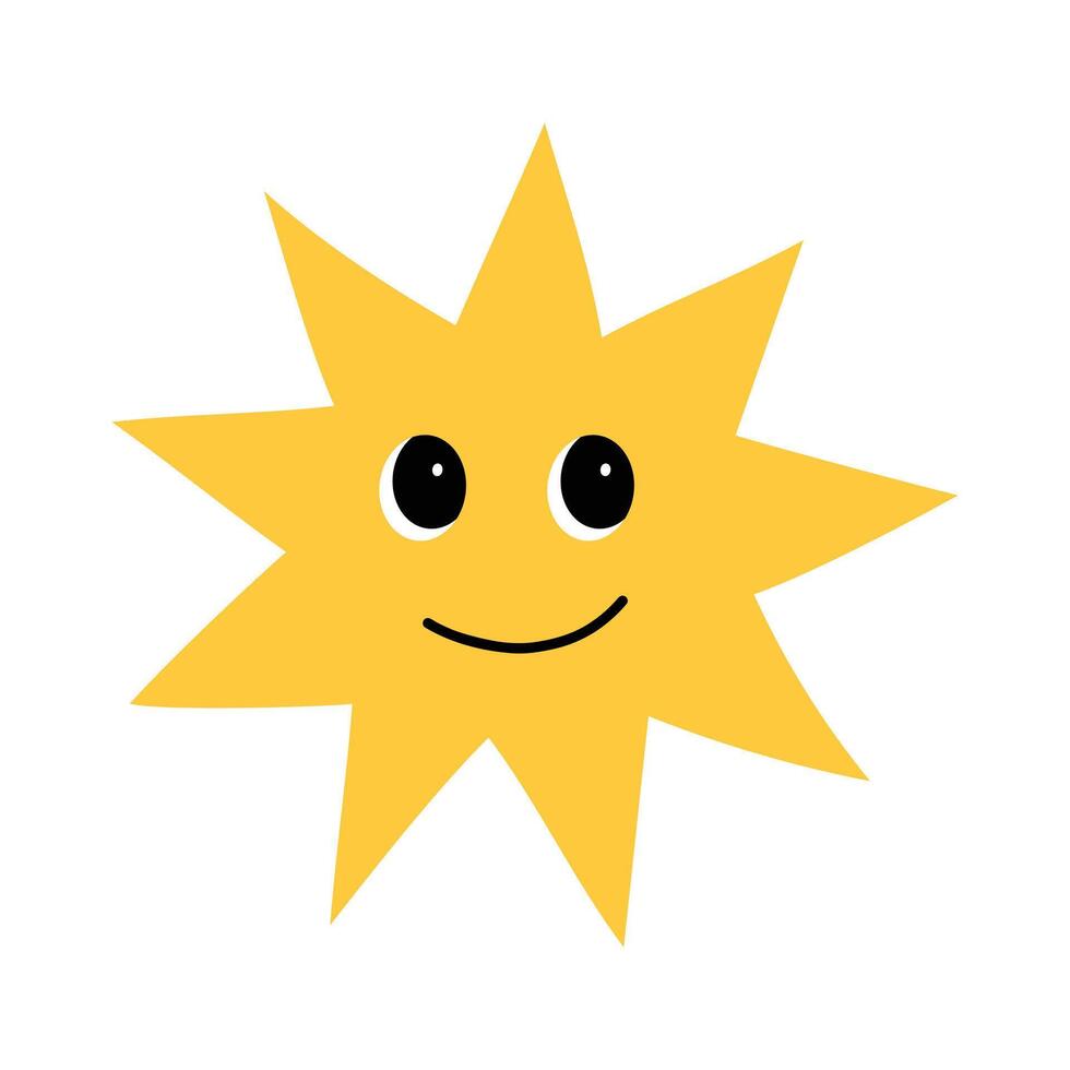 Cute yellow star with rays and a joyful face. vector