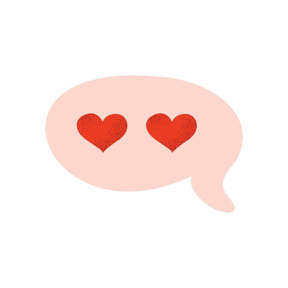 Speech bubble with two red hearts. Great for romantic messages, Valentine's Day stickers, and social media designs. Flat illustration isolated on white background. vector