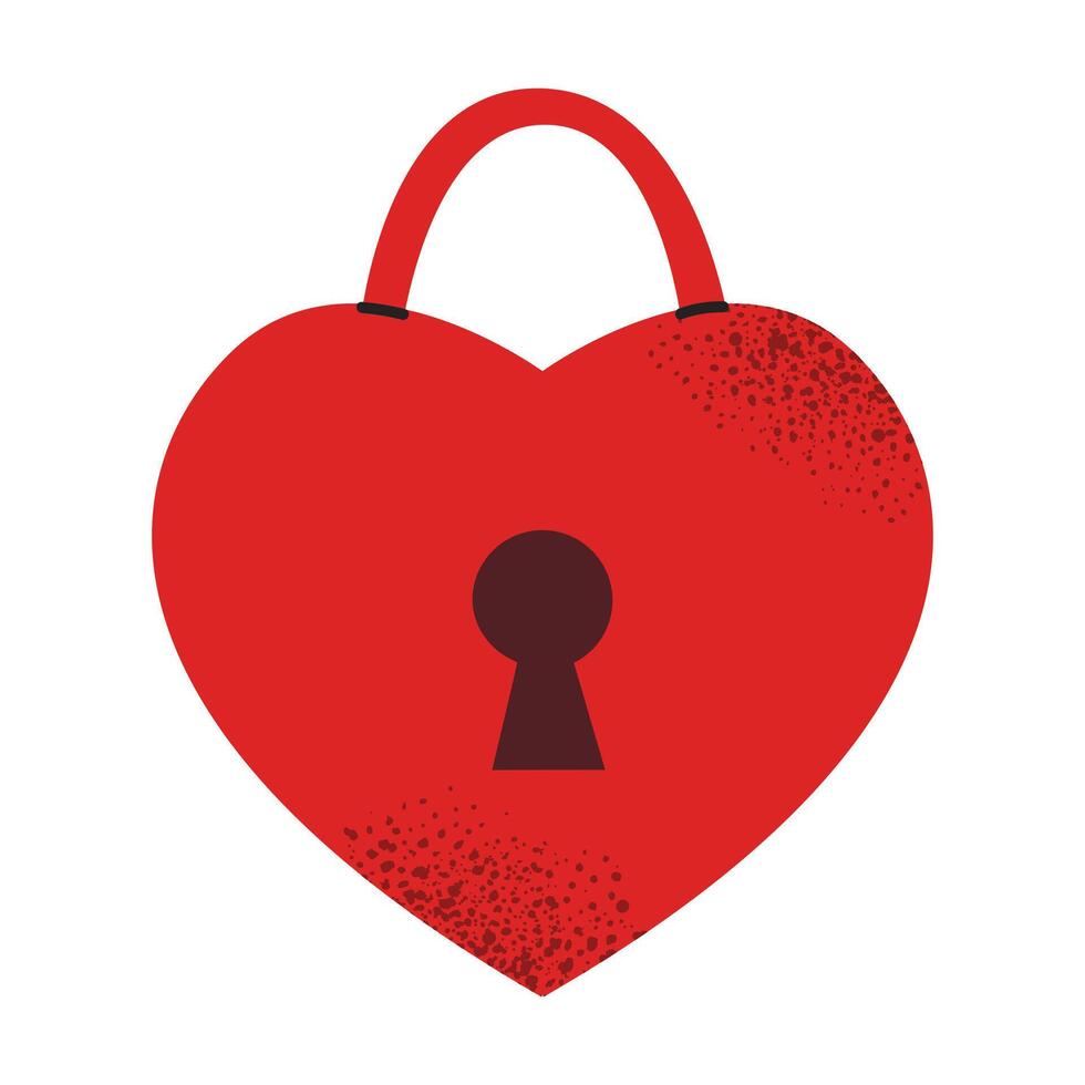 Red heart-shaped padlock with keyhole. Symbol of love and security. Perfect for Valentine's Day cards, gift tags, and romantic designs. Flat illustration isolated on white background. vector