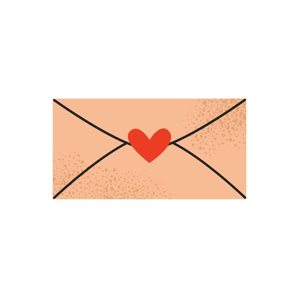 Beige envelope with a red heart seal. Great for Valentine's Day cards, love letters, and romantic designs. Flat illustration isolated on white background. vector