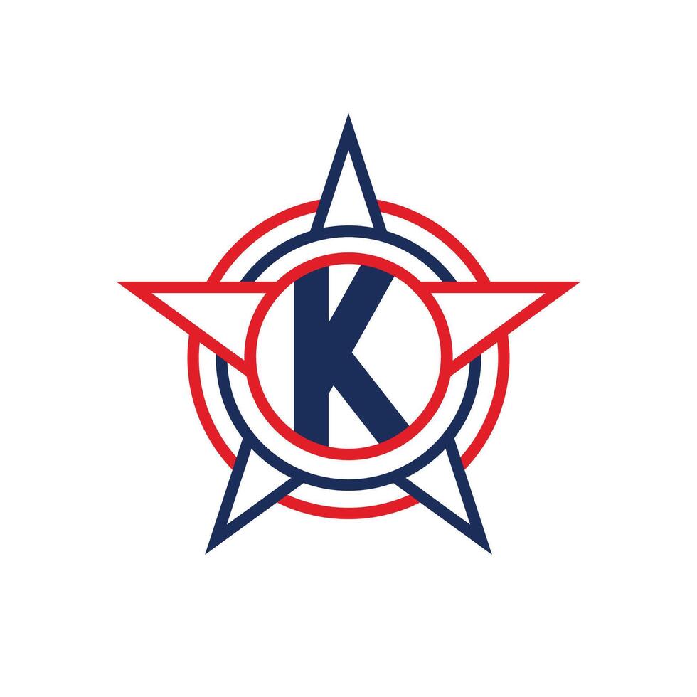 Letter K Star Logo Design. Patriotic K Logo concept inside Star vector