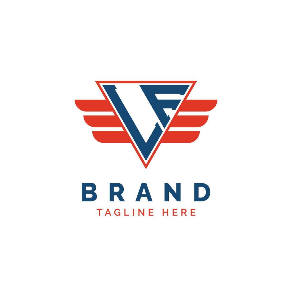 Patriotic LF Logo Initials. Letter LF Winged Logo. Red and Blue Triangle LF with Wing for Aviation, Delivery Services, Sports, Military and Security Agencies vector