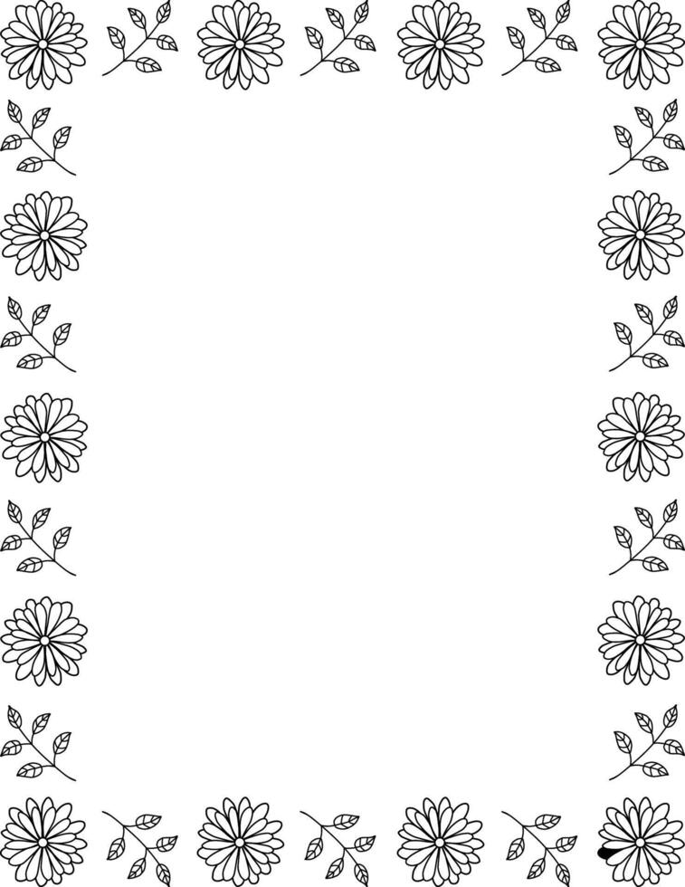 flower frame hand drawn line art. daisy with foliage border vector