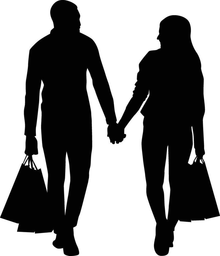 couple holding hand silhouette vector