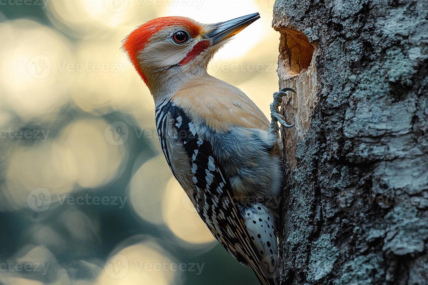 A bird with a red head and orange beak photo