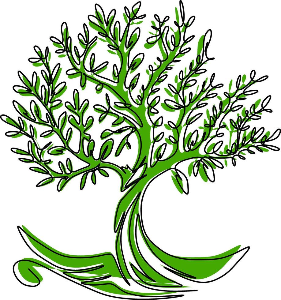 Illustration of a tree with a black outline and green splash vector