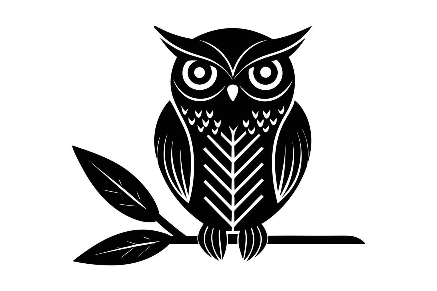 Monochrome owl silhouette black and white illustration vector