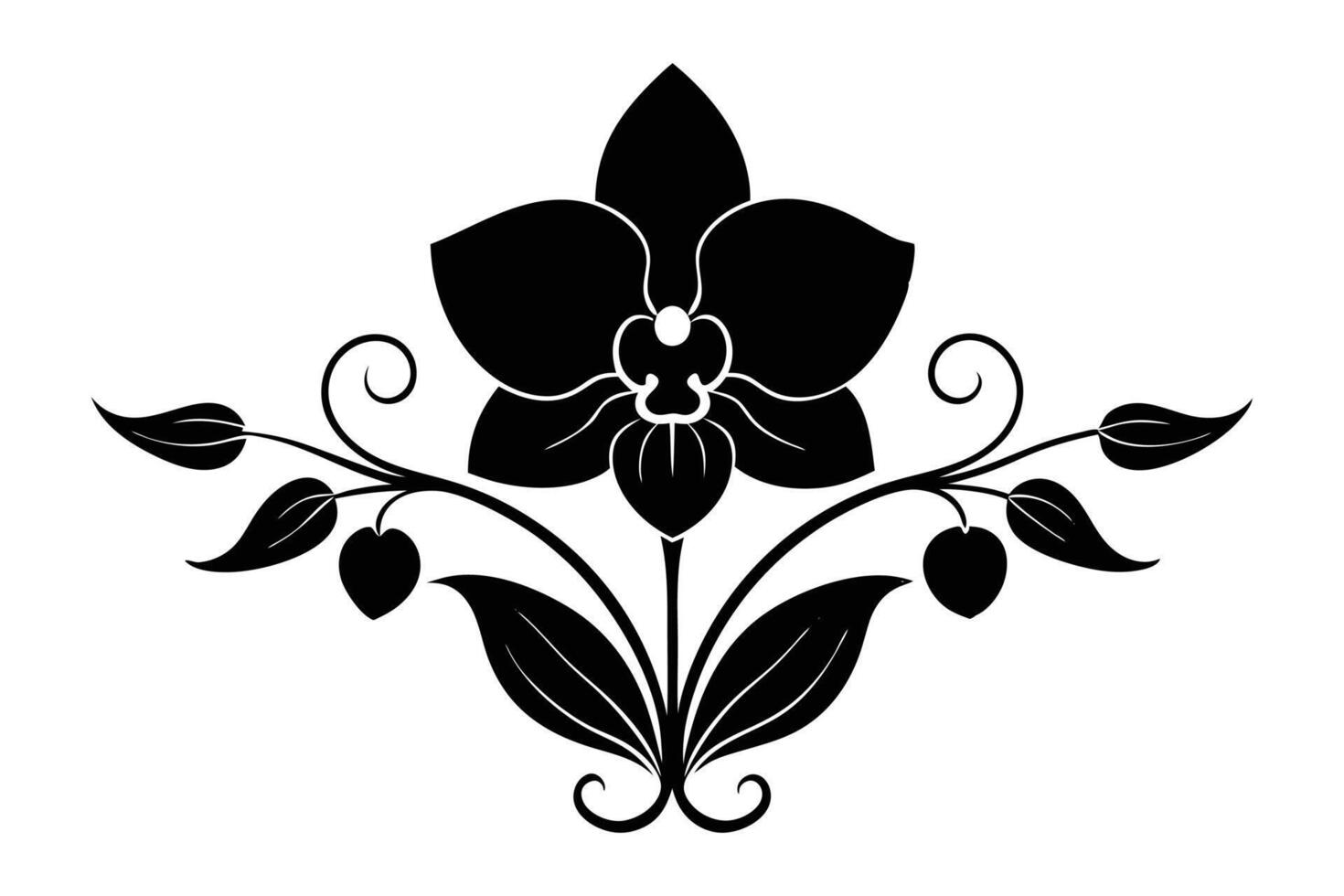 Elegant orchid silhouette, black and white illustration vector
