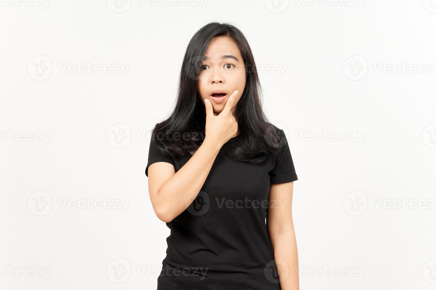 WOW face expression of Beautiful Asian Woman Isolated On White Background photo