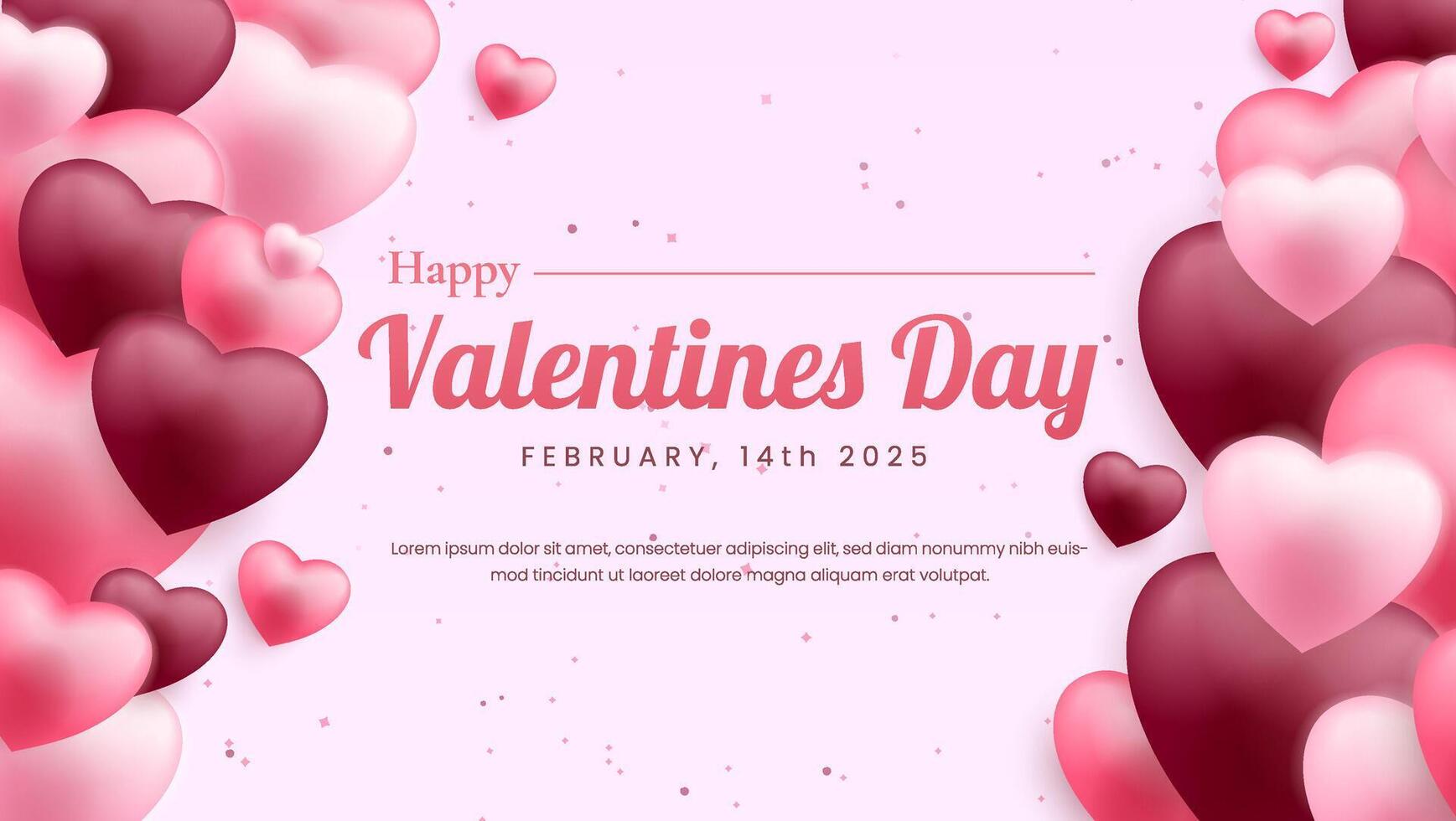 Happy Valentine's Day banner featuring realistic glossy pink hearts balloons. vector