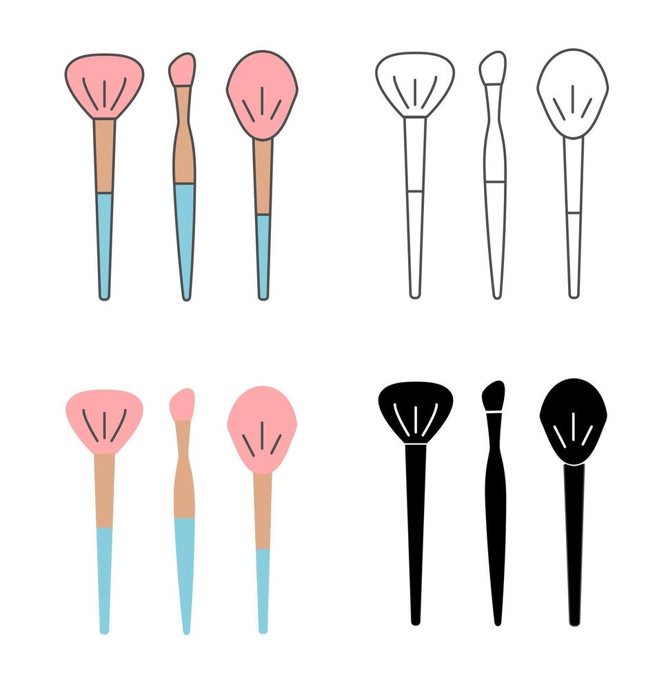 brush make up with three different type of tools beauty cosmetics product vector