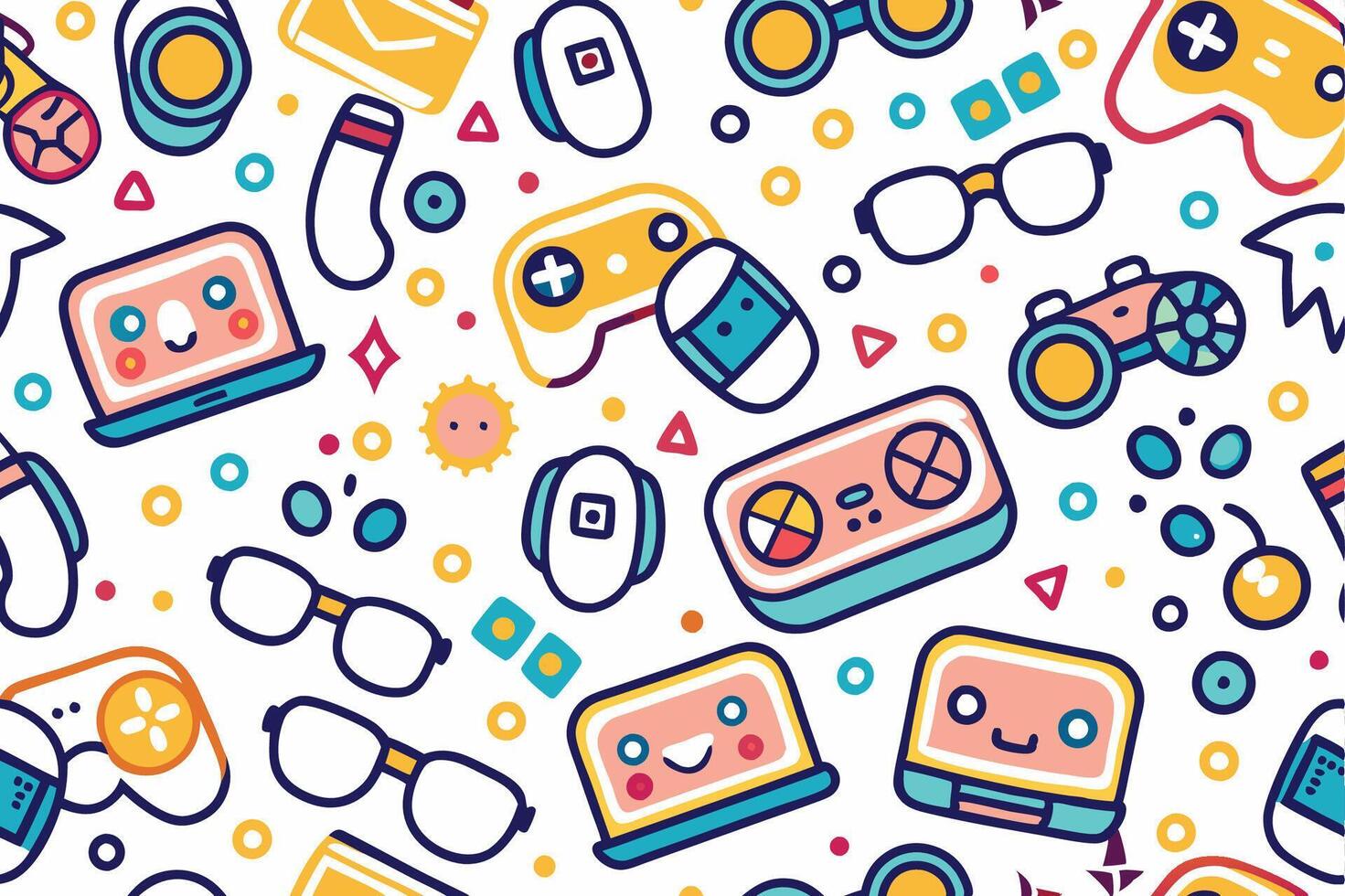 a colorful pattern with various objects and accessories vector