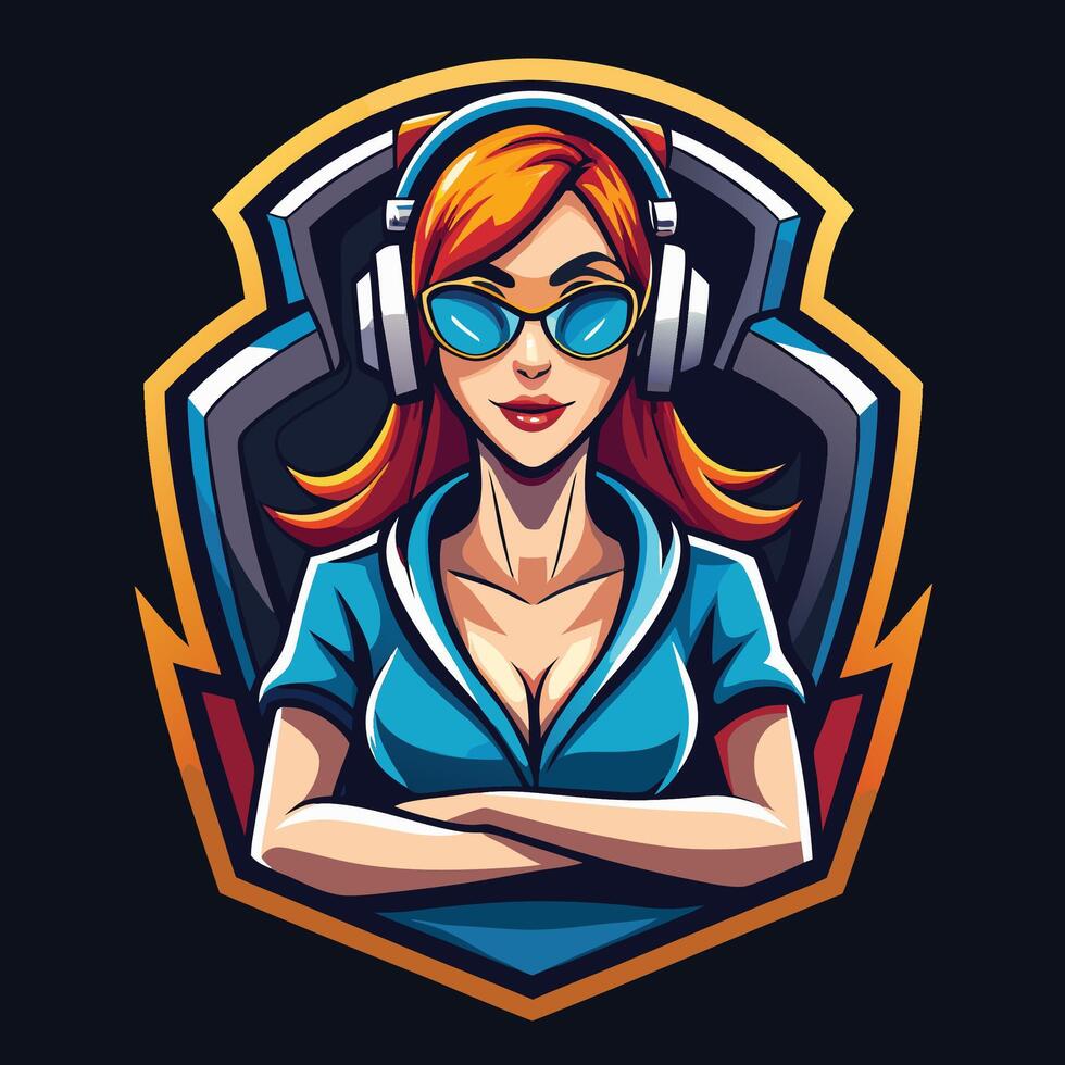 a woman with headphones and glasses in the background vector