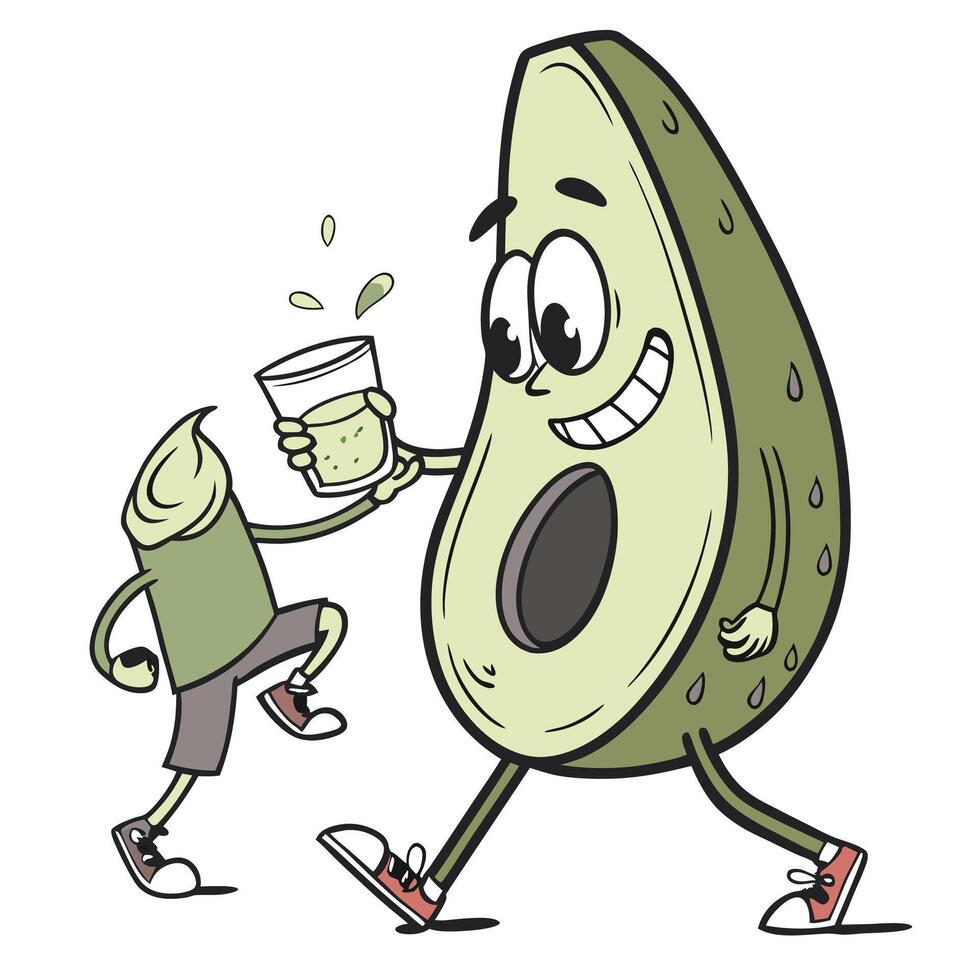 an avocado is holding a glass of juice to a boy vector