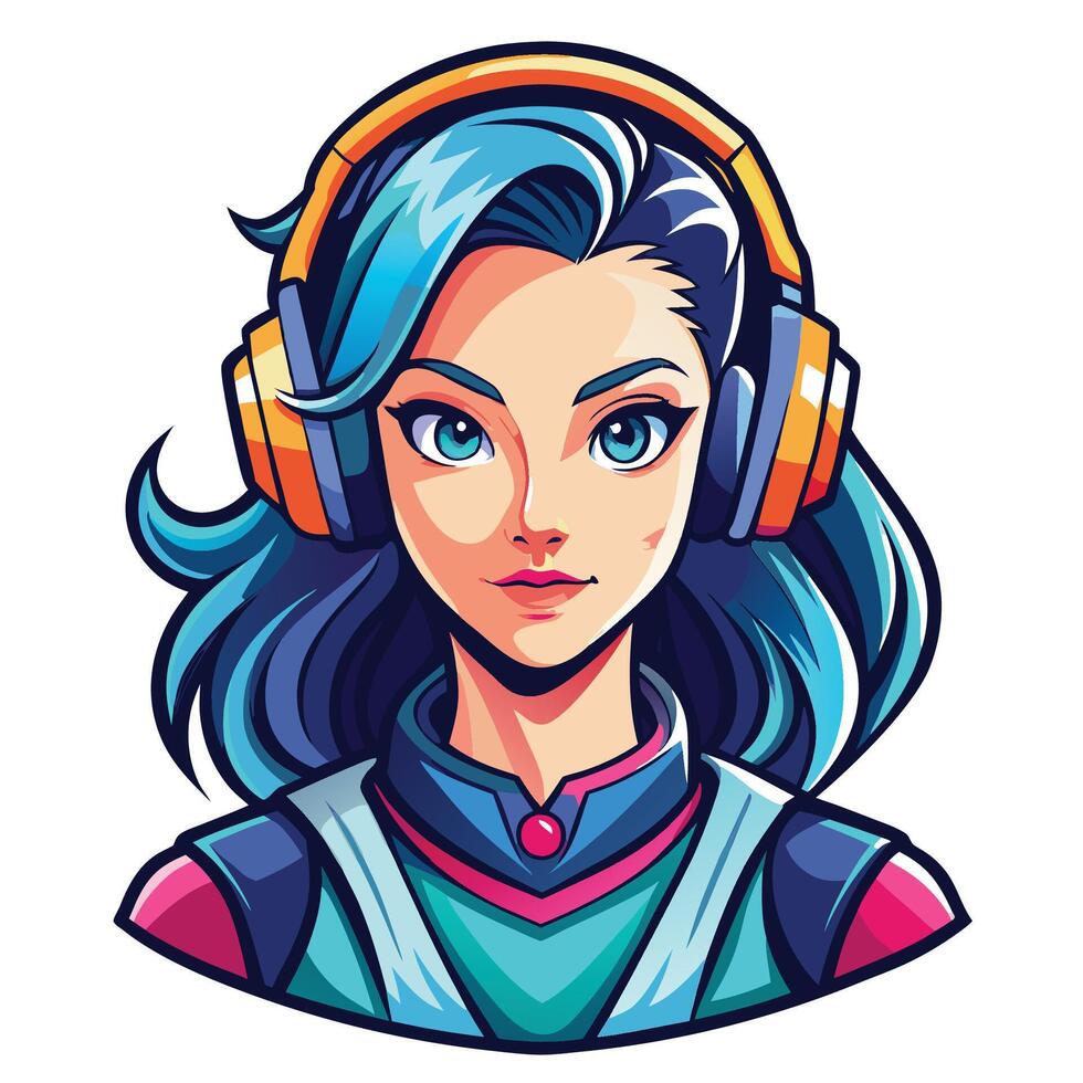 a cartoon girl with headphones on her head vector