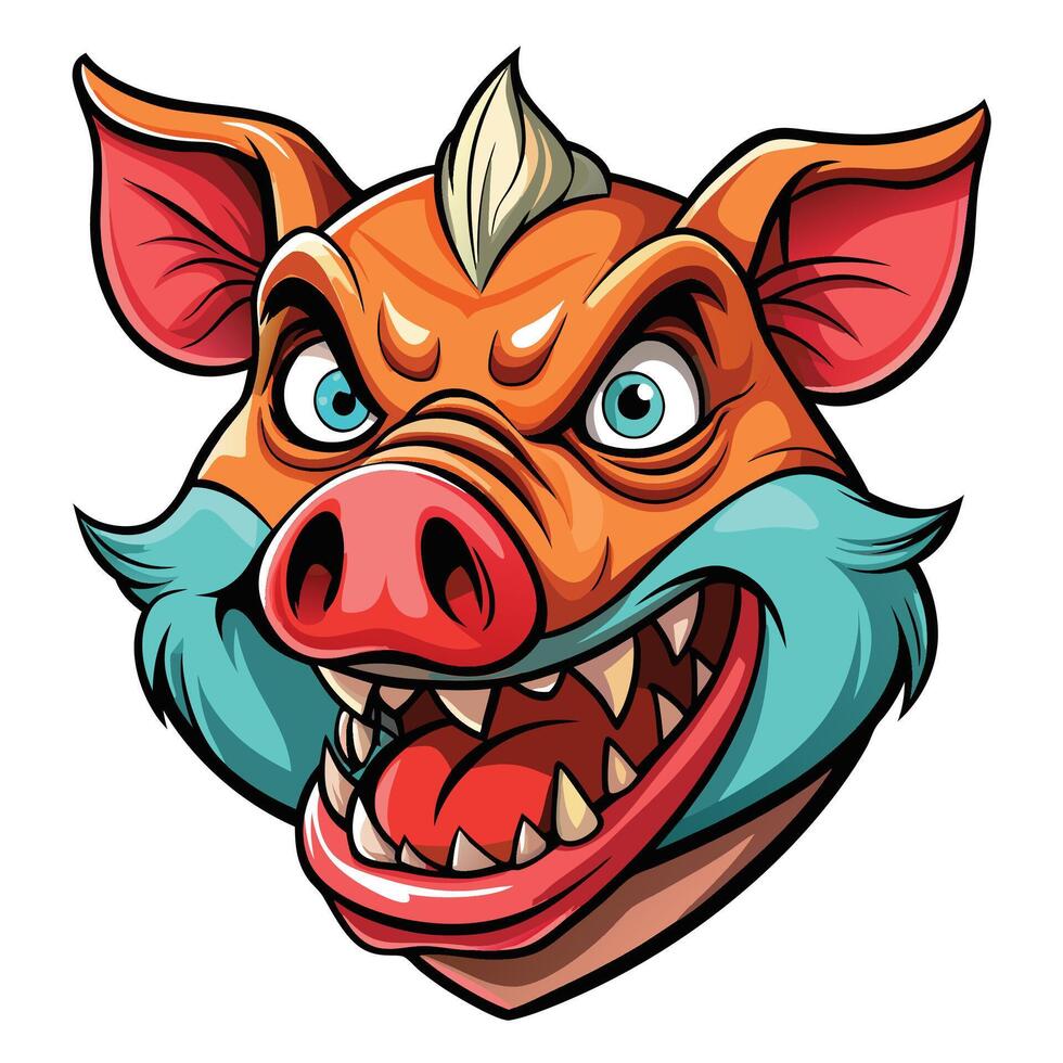 a cartoon pig head with big teeth and a big mouth vector