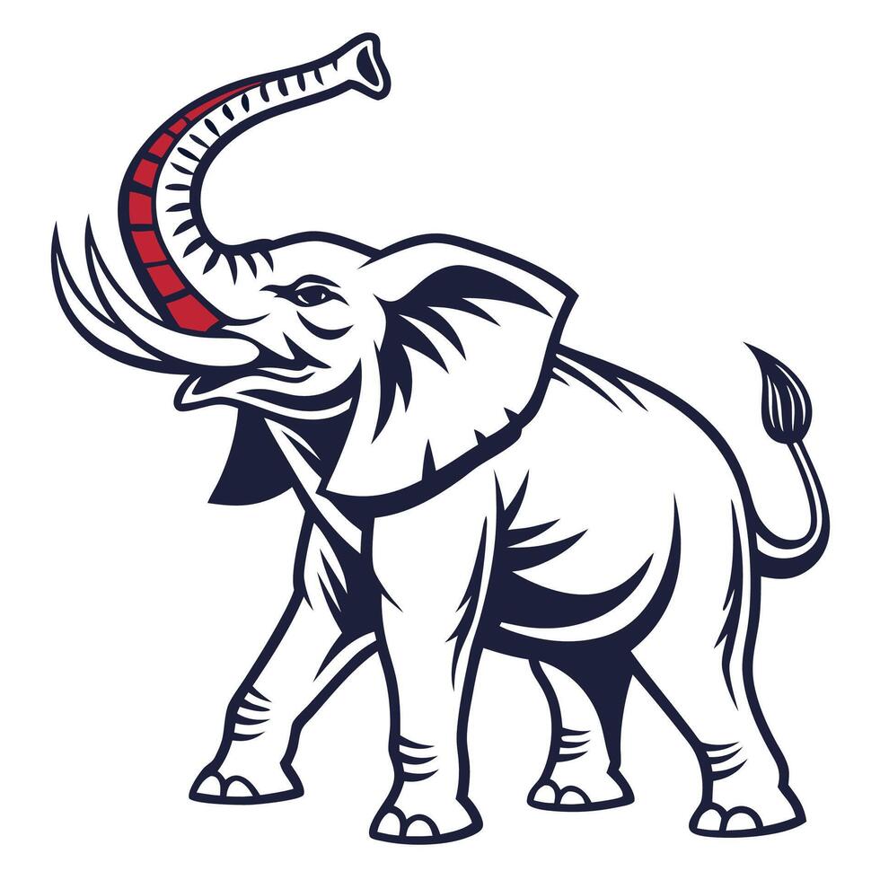 an elephant with a long trunk and a red and white tail vector