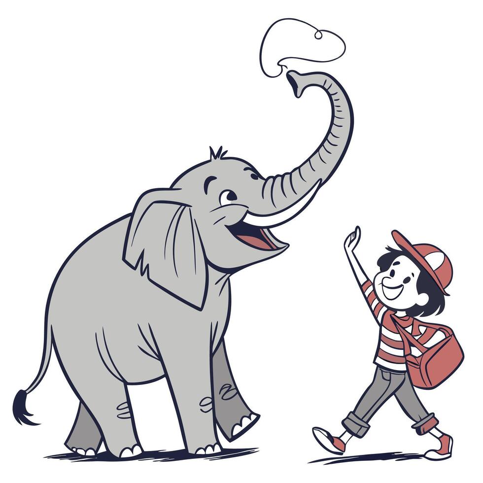 a cartoon elephant is standing next to a boy vector