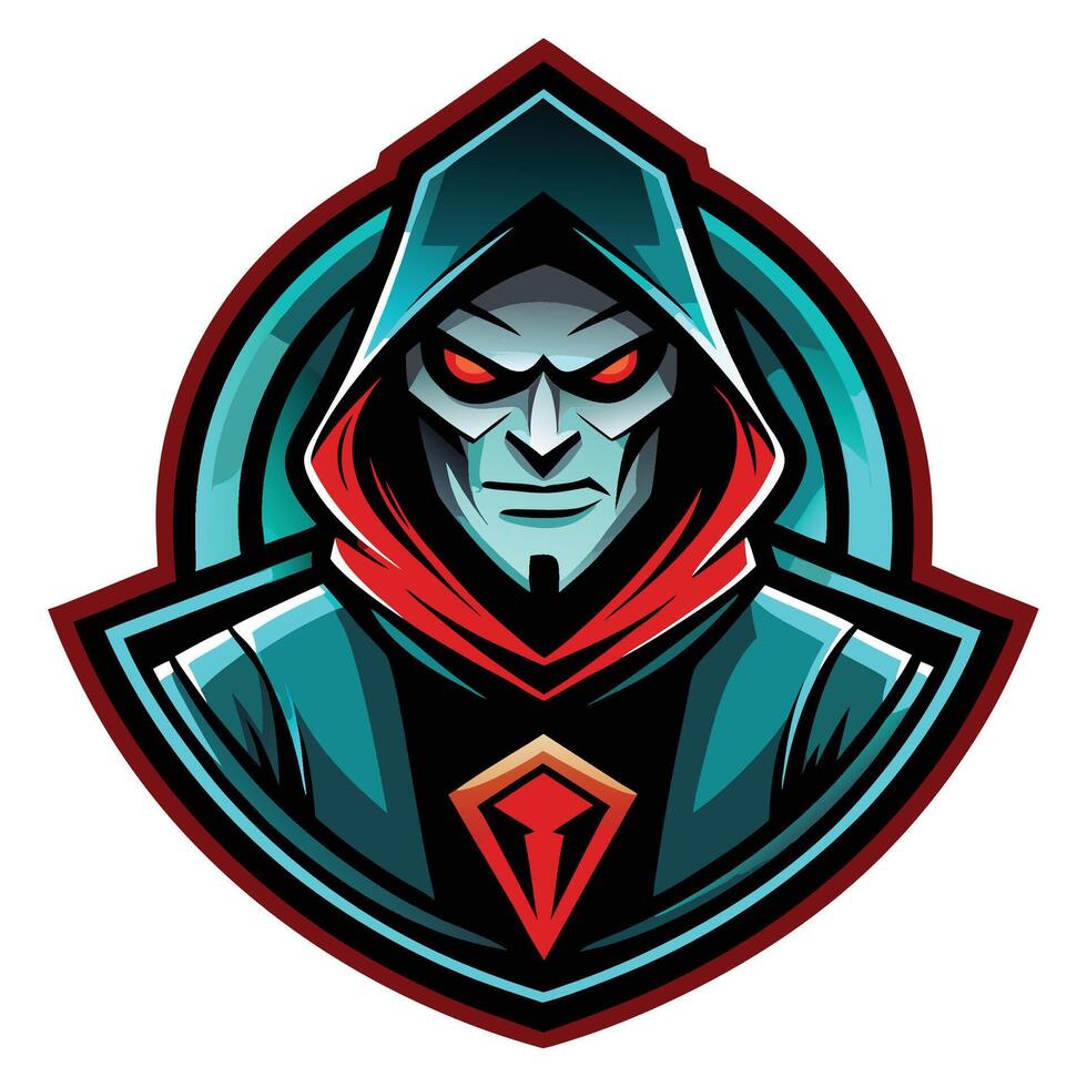 the evil wizard is wearing a hood and has red eyes vector