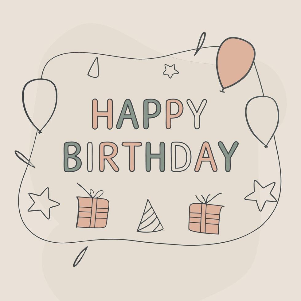 happy birthday card with balloons and gifts vector