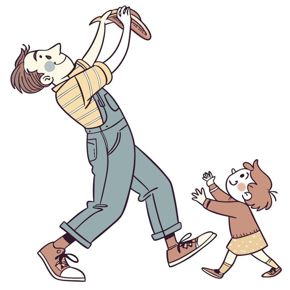 a man and a little girl are playing with a ball vector