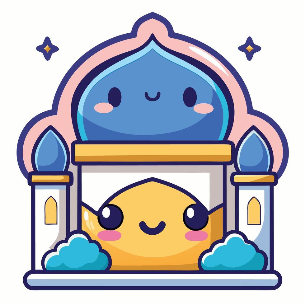 cartoon islamic mosque with a smiling face vector